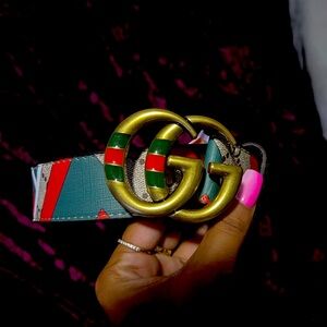 Stylish Multicolor gucci  Belt with Gold Buckle